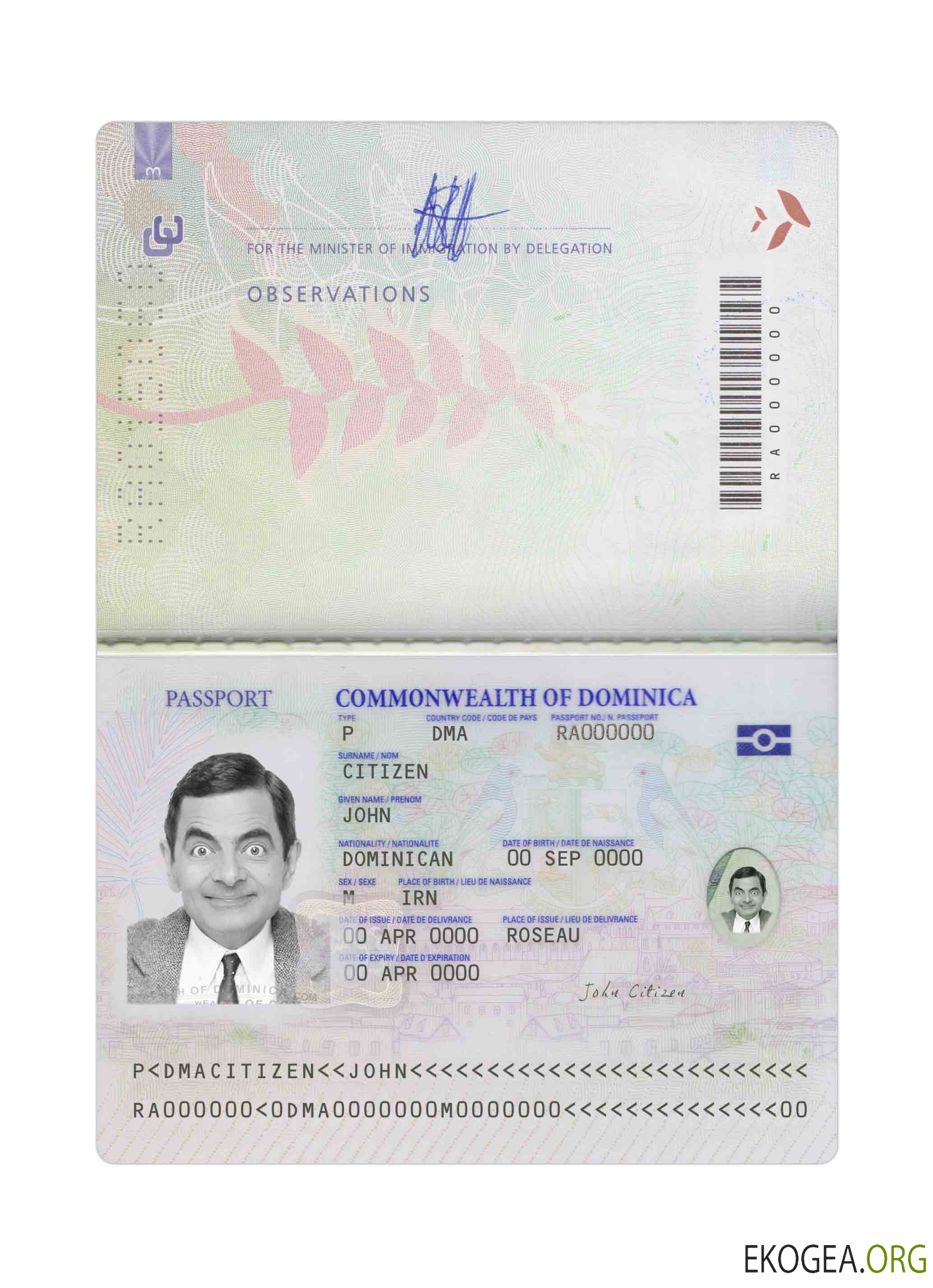 Passeport de la Dominique 2021 présent